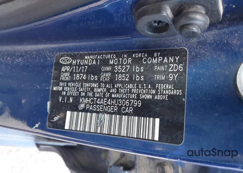 2017 Hyundai Accent Se z USA, uszkodzony, nr VIN KMHCT4AE4HU306799